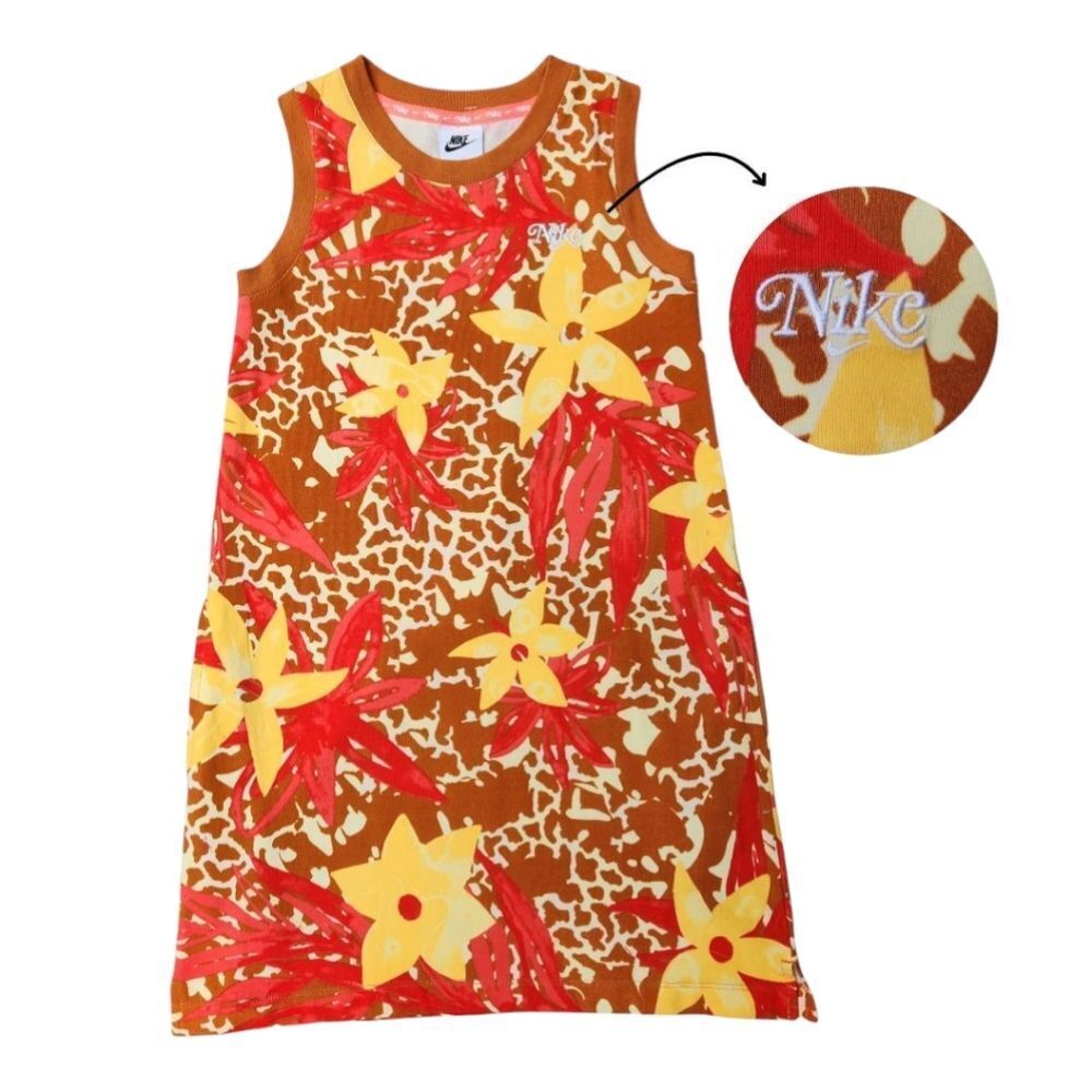 Nike Girls Kids T-Shirt Dress w/ Pockets Sleeveless Sportwear Floral Size Small